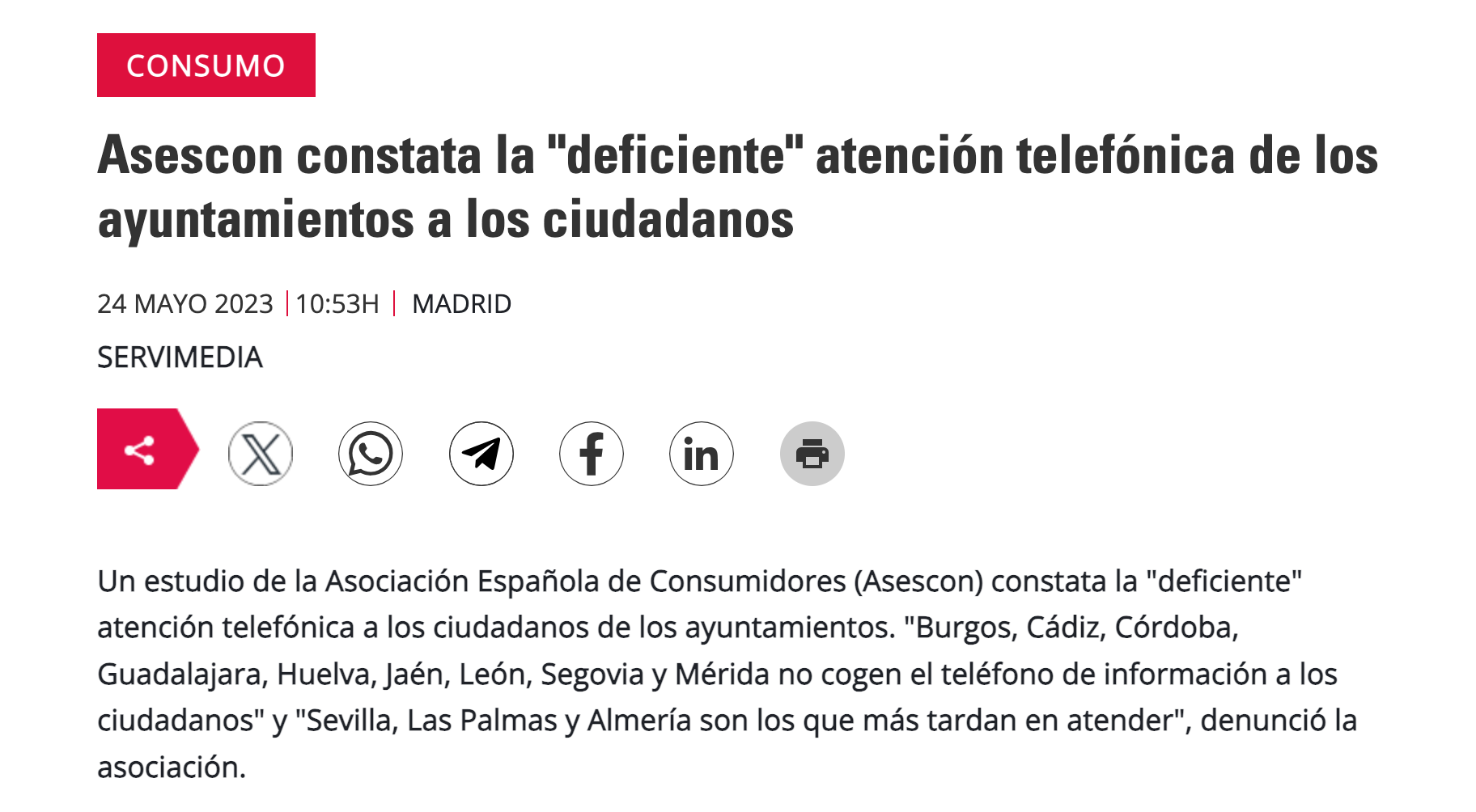 Noticia ayuntamiento atención telefónica